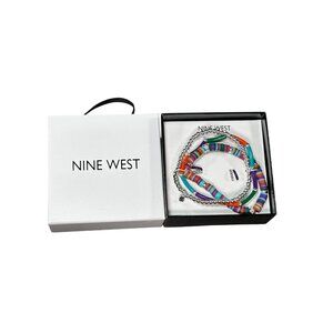Nine West Multicolor Beaded Wrap Bracelet With Silver-Tone Accents & Matching
